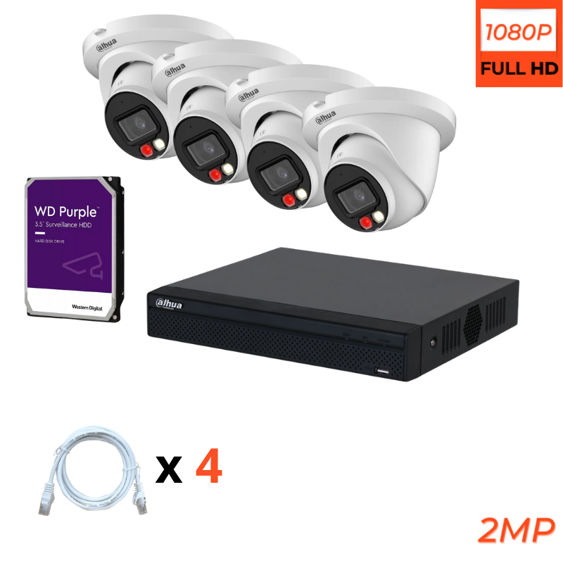 Kit de vidéosurveillance IP DAHUA avec 4 caméras Haute définition Full Colour