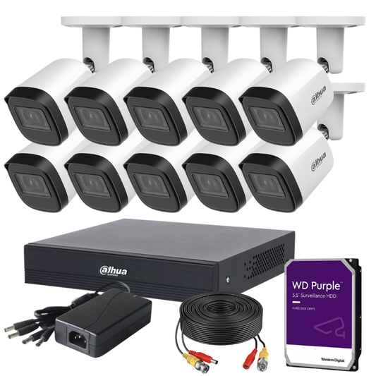 Kit de 10 caméras de surveillance extérieure analogique DAHUA - Série Lite